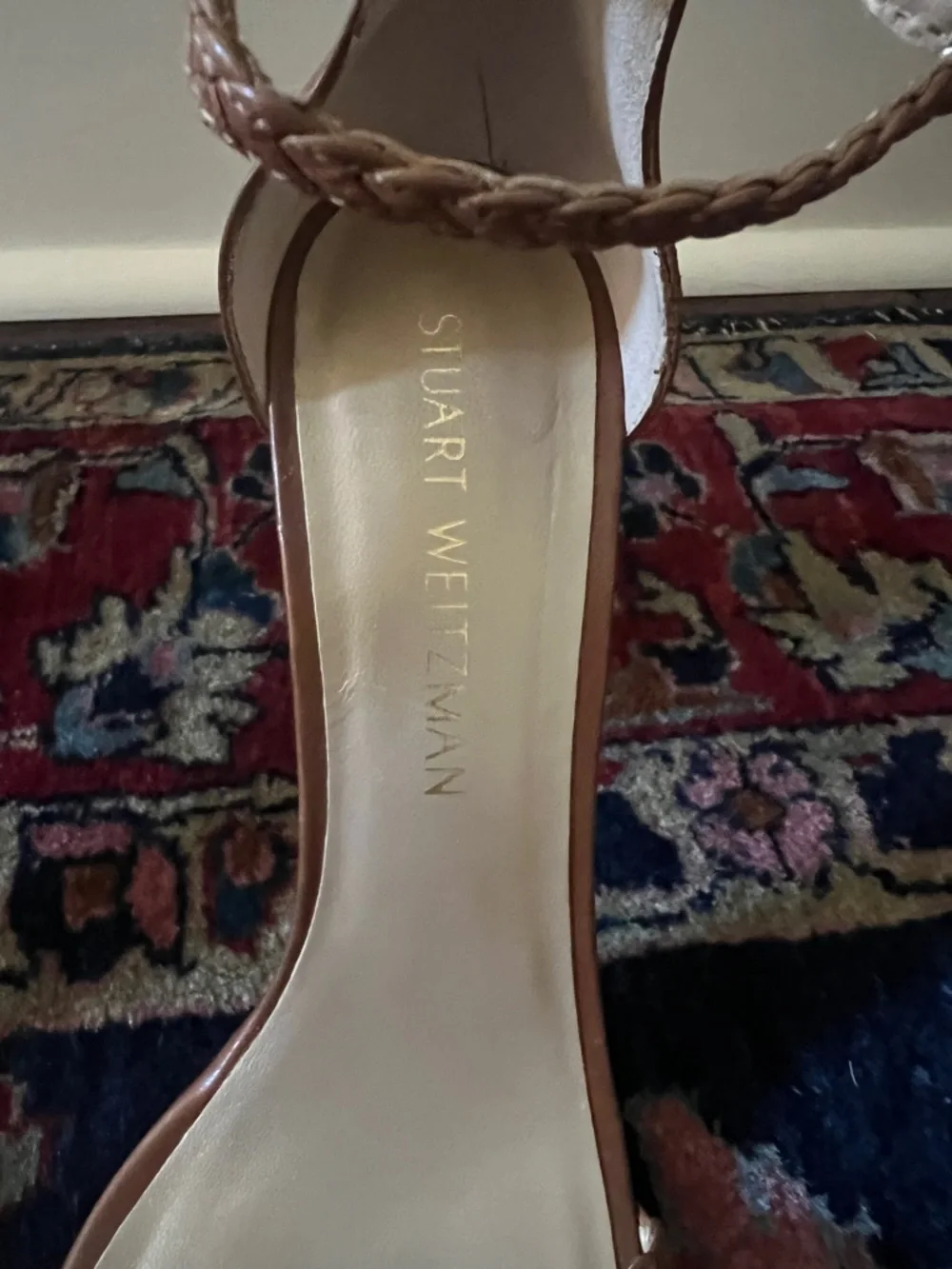 Stuart Weitzman Barebraid Ankle-Strap Heels in Cognac - Picture 2 of 10